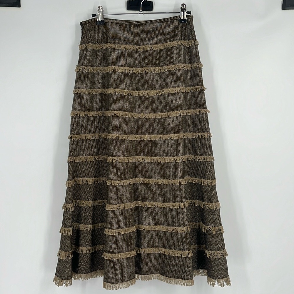 Lafayette 148 New York Tan Fringe Maxi Skirt Size 2